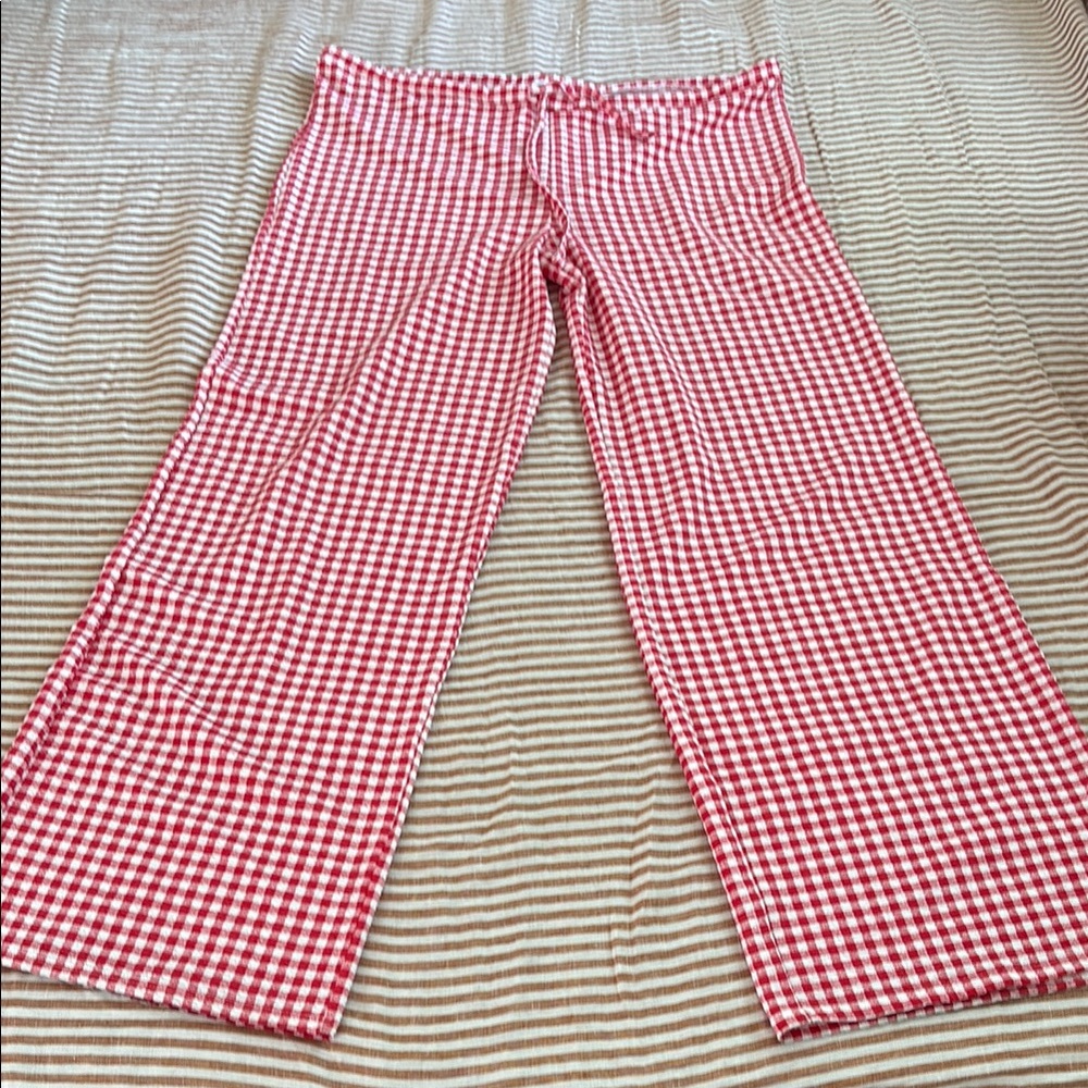ASOS Red and White Checkered Wide Leg Pants
